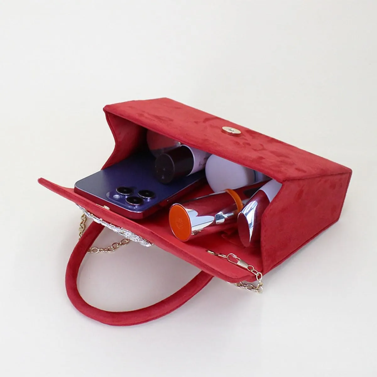 1 PCS Velvet Handbag with Crystal Embellishments evening bag,Suitable for banquets, party shopping