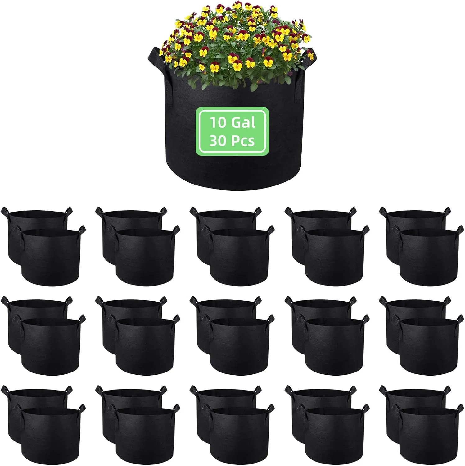 10 Gallon Garden Grow Bags, 30 Pack 10 Gal Planter Bags Fabric Pot Bags, Nonwoven Grow Bags Heavy Duty Aeration Fabric Pots with Handles, Garden Fabric Planters for Vegetables Flowers (Black)