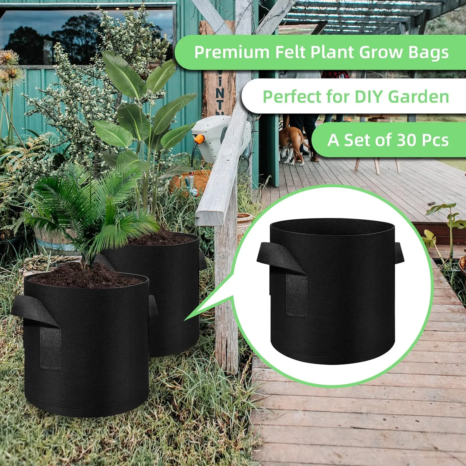 10 Gallon Garden Grow Bags, 30 Pack 10 Gal Planter Bags Fabric Pot Bags, Nonwoven Grow Bags Heavy Duty Aeration Fabric Pots with Handles, Garden Fabric Planters for Vegetables Flowers (Black)