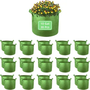 10 Gallon Garden Grow Bags, 30 Pack 10 Gal Planter Bags Fabric Pot, Nonwoven Grow Pots Heavy Duty Aeration Fabric Pots with Handles, Garden Fabric Planters for Vegetables Flowers (Green)
