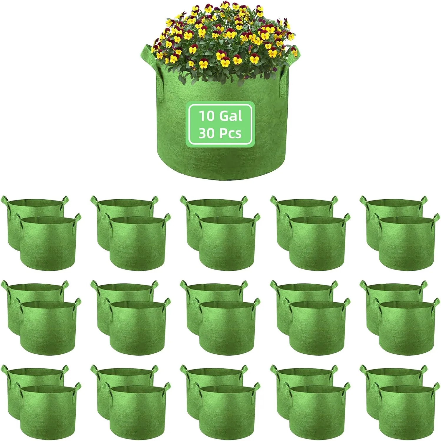 10 Gallon Garden Grow Bags, 30 Pack 10 Gal Planter Bags Fabric Pot, Nonwoven Grow Pots Heavy Duty Aeration Fabric Pots with Handles, Garden Fabric Planters for Vegetables Flowers (Green)