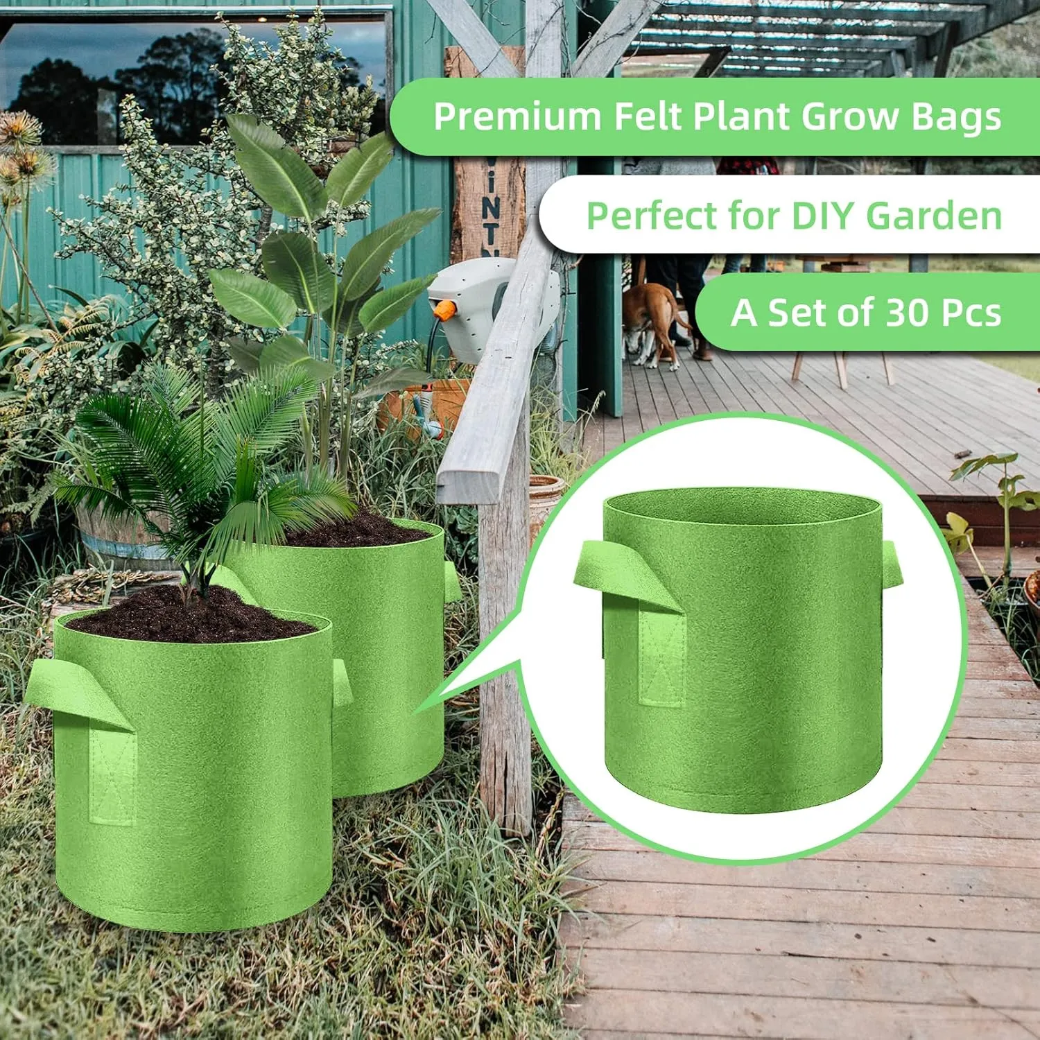 10 Gallon Garden Grow Bags, 30 Pack 10 Gal Planter Bags Fabric Pot, Nonwoven Grow Pots Heavy Duty Aeration Fabric Pots with Handles, Garden Fabric Planters for Vegetables Flowers (Green)