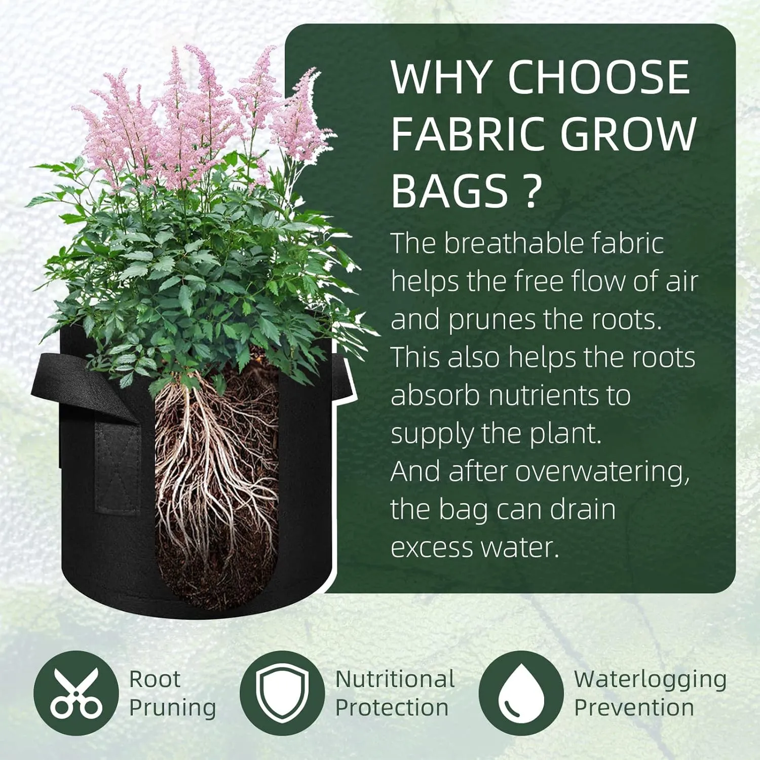 10 Gallon Grow Bags 10 Pack, Heavy Duty Thickened Nonwoven Fabric Pots with Handles, Plant Grow Bags for Vegetable/Flower/Plant/Fruits, Black