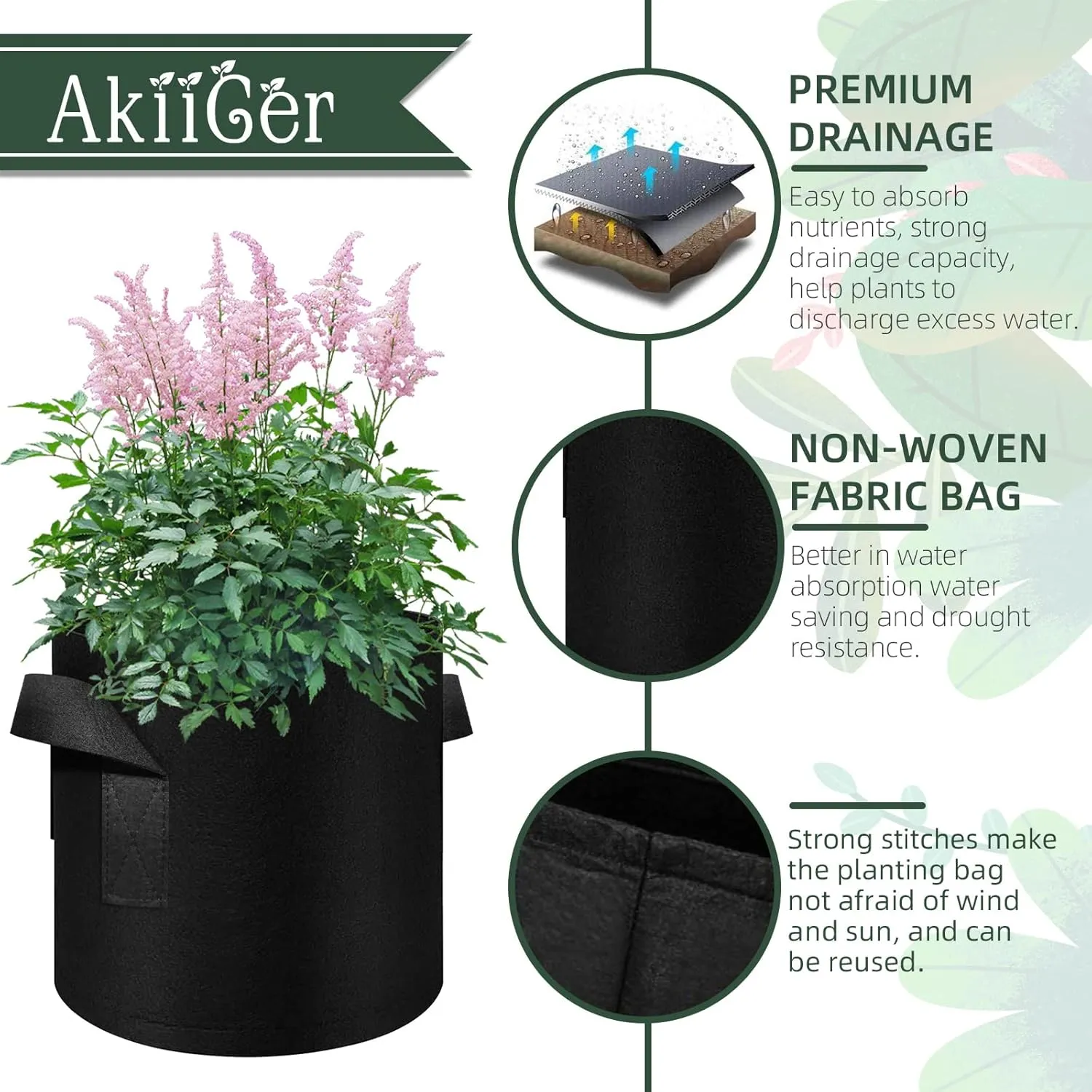 10 Gallon Grow Bags 10 Pack, Heavy Duty Thickened Nonwoven Fabric Pots with Handles, Plant Grow Bags for Vegetable/Flower/Plant/Fruits, Black