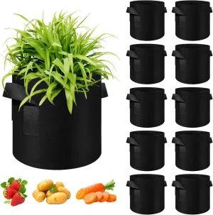 10 Gallon Grow Bags 10 Pack, Heavy Duty Thickened Nonwoven Fabric Pots with Handles, Plant Grow Bags for Vegetable/Flower/Plant/Fruits, Black