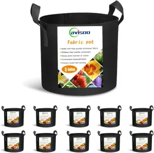 10-Pack 5 Gallon Plant Grow Bags, Heavy Duty 300G Thickened Non-Woven Aeration Fabric Pots with Reinforced Handles