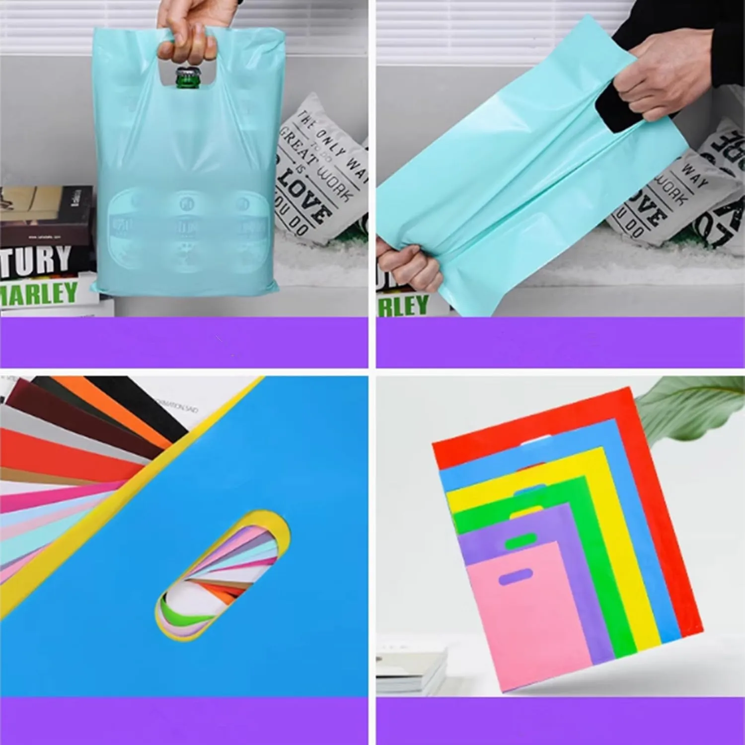 100 Affordable custom plastic bags with logo for clothing stores, boutiques, retailers, trade shows and small businesses, party events, etc. (5.9x7.9in)