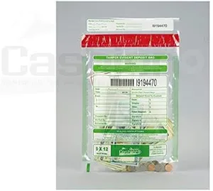 100 Cashier Depot Tamper Evident Bank Deposit Bags, 9" x 12" Clear, Serialized Numbering, Barcode, Press & Seal Void Closure Tape