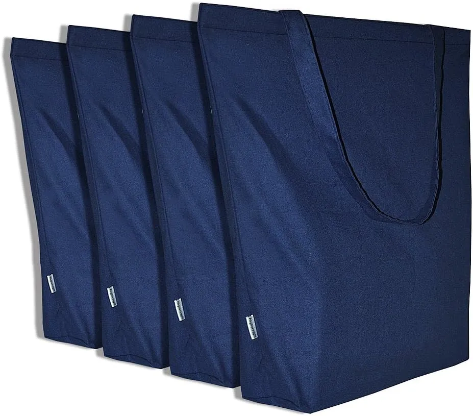 100% Cotton Canvas Shopping Tote Bag Grocery Bag 4-pack