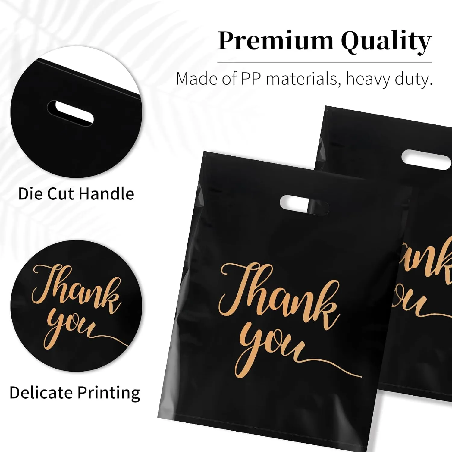 100 PCS Thank You Merchandise Bags, Extra Thick 2.36 Mil 9 x 12 Inches Black Plastic Shopping Bags with Handles for Small Business, Retail Boutique, Stores, Clothes
