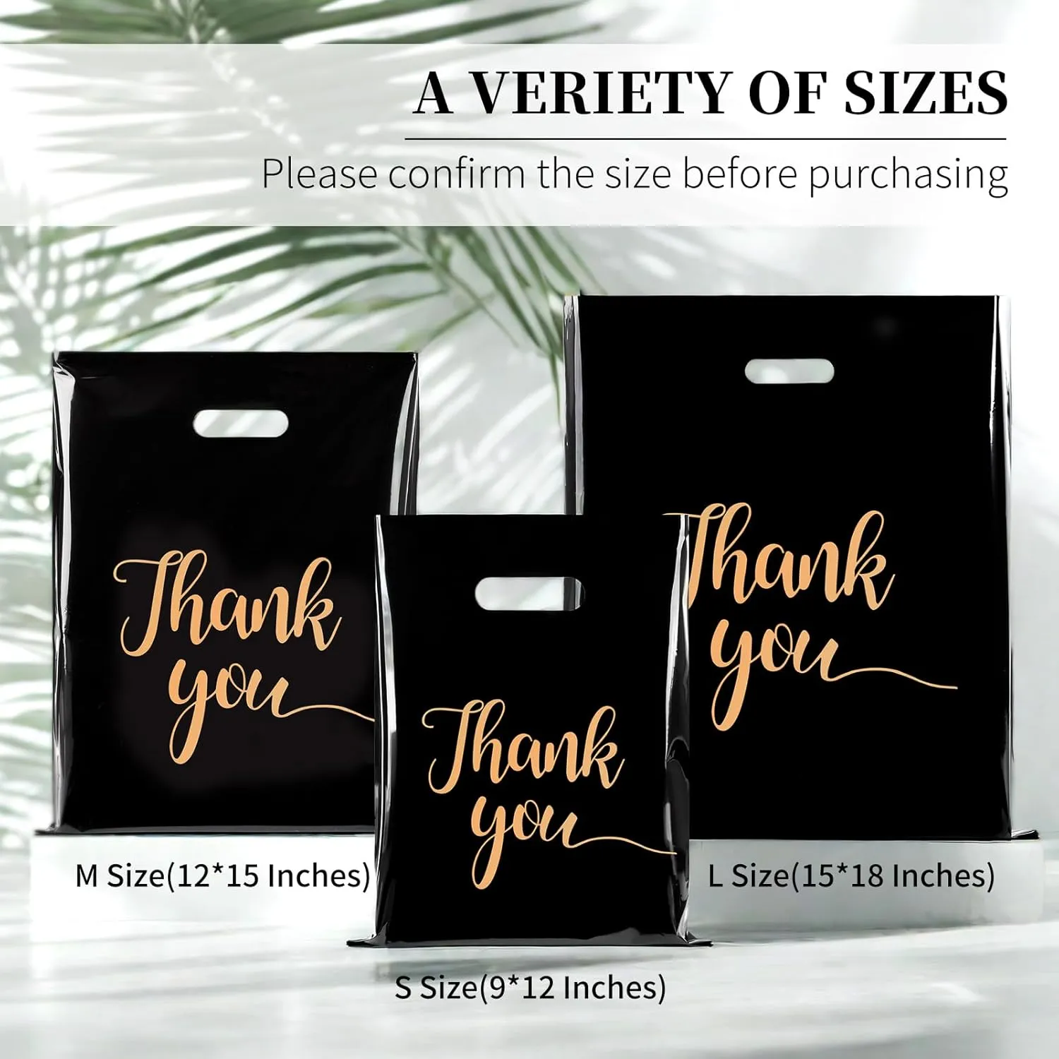 100 PCS Thank You Merchandise Bags, Extra Thick 2.36 Mil 9 x 12 Inches Black Plastic Shopping Bags with Handles for Small Business, Retail Boutique, Stores, Clothes