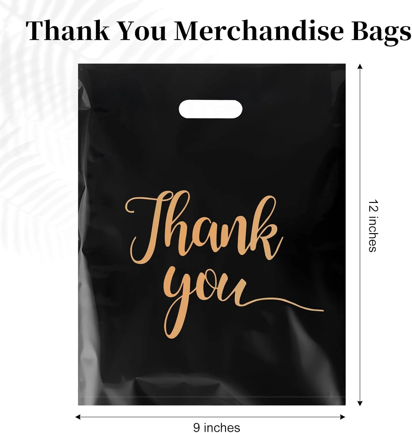 100 PCS Thank You Merchandise Bags, Extra Thick 2.36 Mil 9 x 12 Inches Black Plastic Shopping Bags with Handles for Small Business, Retail Boutique, Stores, Clothes