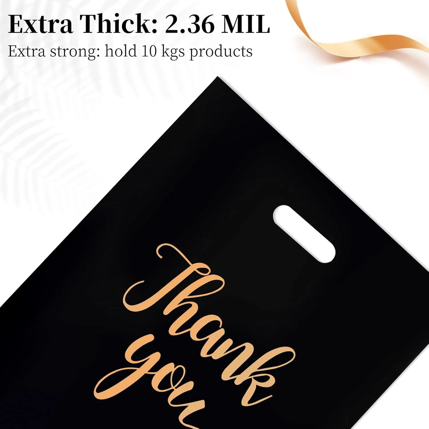 100 PCS Thank You Merchandise Bags, Extra Thick 2.36 Mil 9 x 12 Inches Black Plastic Shopping Bags with Handles for Small Business, Retail Boutique, Stores, Clothes