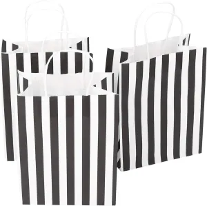 100Pcs Gift Bags 8x4.75x10.5 Inches Black And White Paper Bags With Handles Medium Striped Kraft Bag Bulk For Business, Party, Shopping, Retail, Birthday, Graduation, Halloween