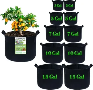 10Packs Mixed Size Grow Bags, Fabric Plant Grow Bags, Variety Sizes Fabric Planters, Garden Bgas Fabric Pots, 3Gal/5Gal/7Gal/10Gal/15Gal * 2