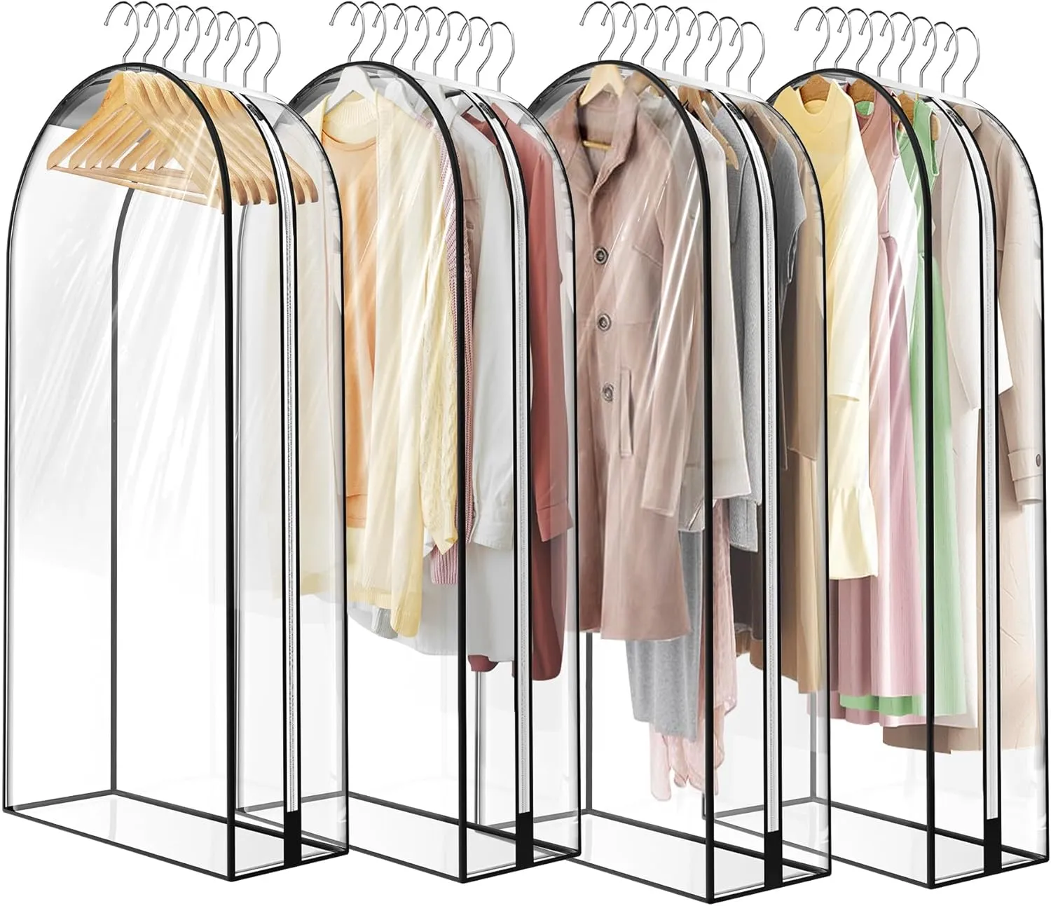 10" Gusseted All Clear Garment Bags - 4 Pack 50" Hanging Clothes Storage Bags for Suits, Coats, Dresses, Shirts - Side Zipper, Breathable Fabric, Dustproof, Waterproof PEVA Material (50 inch)