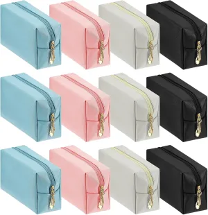 12 Pcs Make Up Bags Bulk PU Leather Cosmetic Bag Waterproof Makeup Bag Plain Toiletry Pouch Makeup Pouches Travel Storage Organizer Party Gift Birthday Gift Return Gifts for Women(Multicolor)