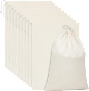 15 Packs Muslin Bags with Drawstring Canvas Large Storage Cloth Bags Bulk Cotton Reusable Grocery Sacks DIY Craft Sachet Sacks for Party Wedding Home Storage, Natural Color(13.8 x 10 Inches)