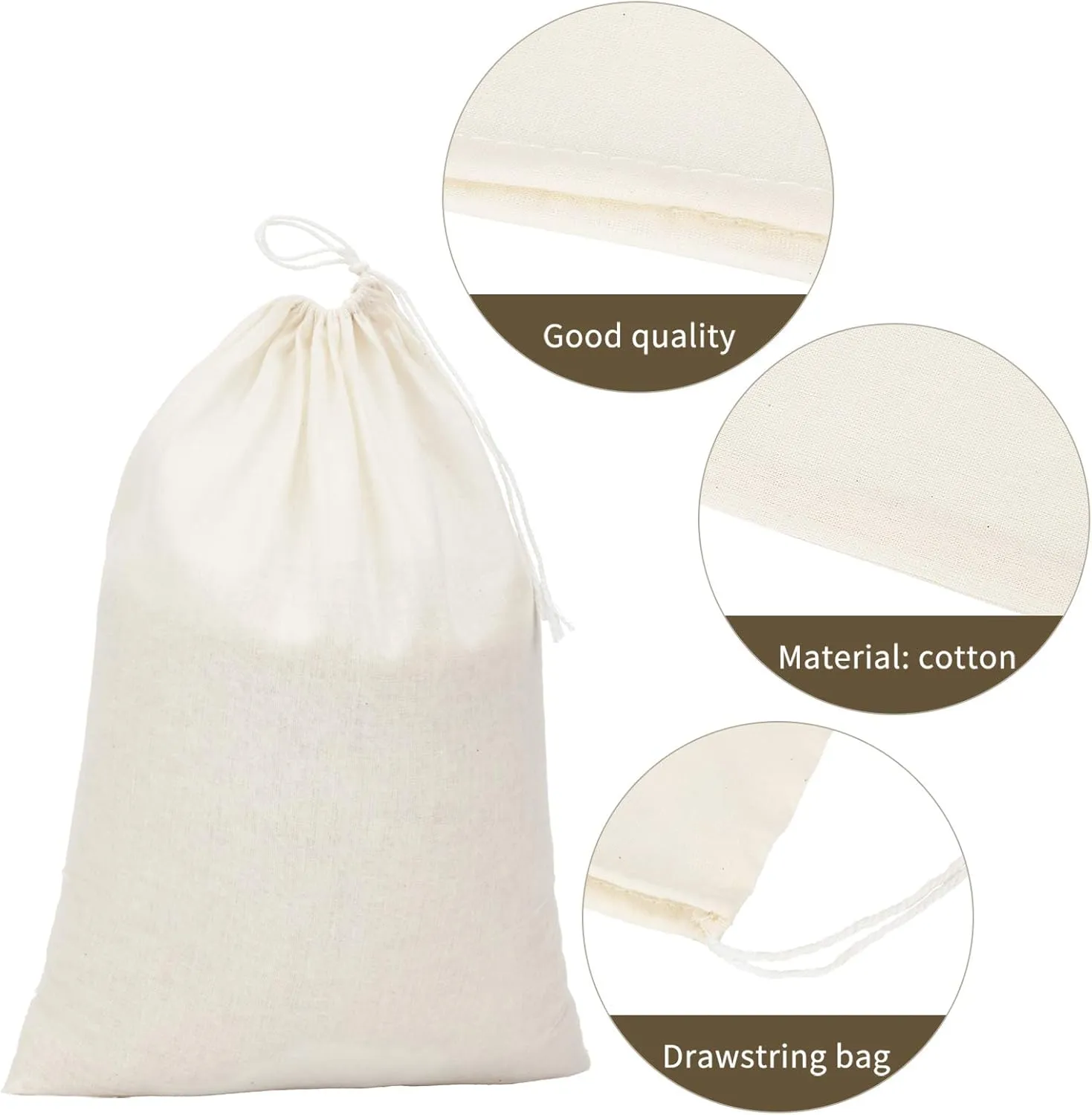15 Packs Muslin Bags with Drawstring Canvas Large Storage Cloth Bags Bulk Cotton Reusable Grocery Sacks DIY Craft Sachet Sacks for Party Wedding Home Storage, Natural Color(13.8 x 10 Inches)