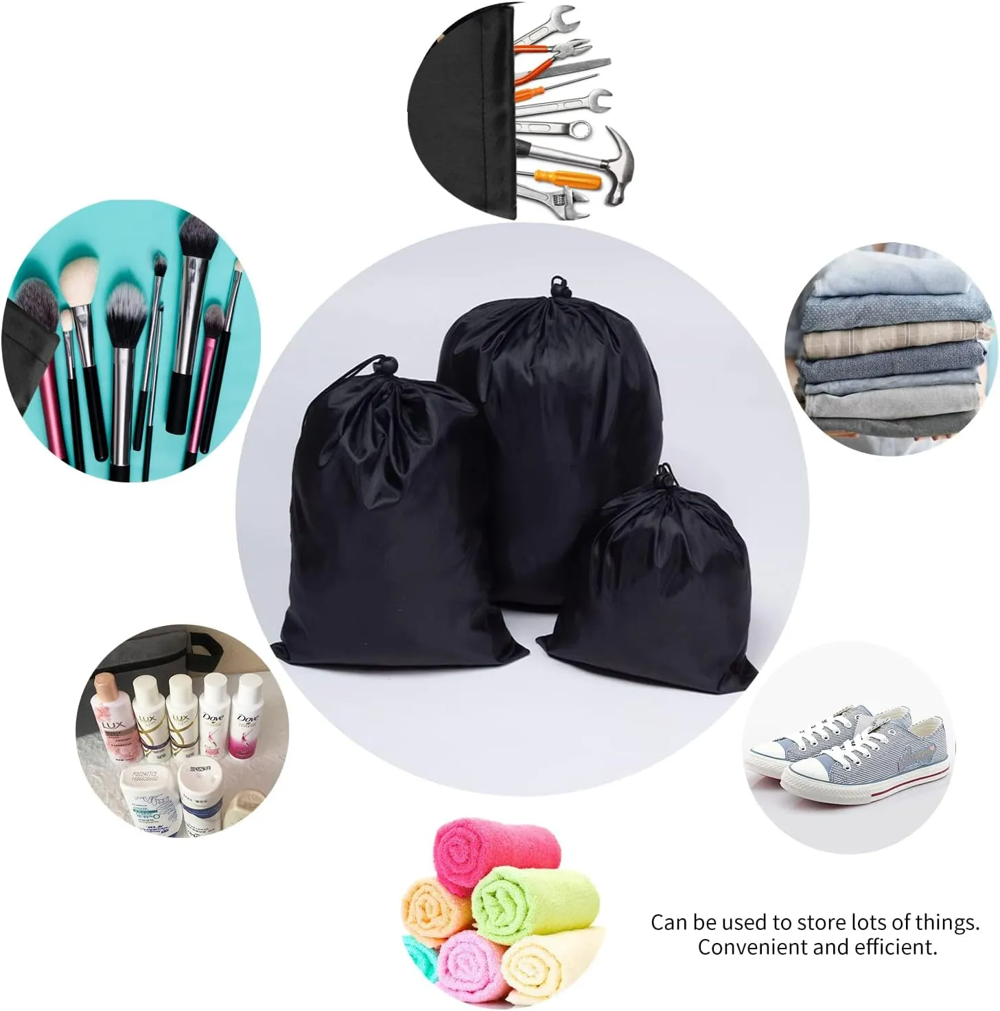 15packs Drawstring Bag String with Toggle - 15Pcs 3Size Nylon Cinch Gym Drawstring Ditty Bag Stuff Sack Storage Pouch with Toggle for Travel, Shoes Bag