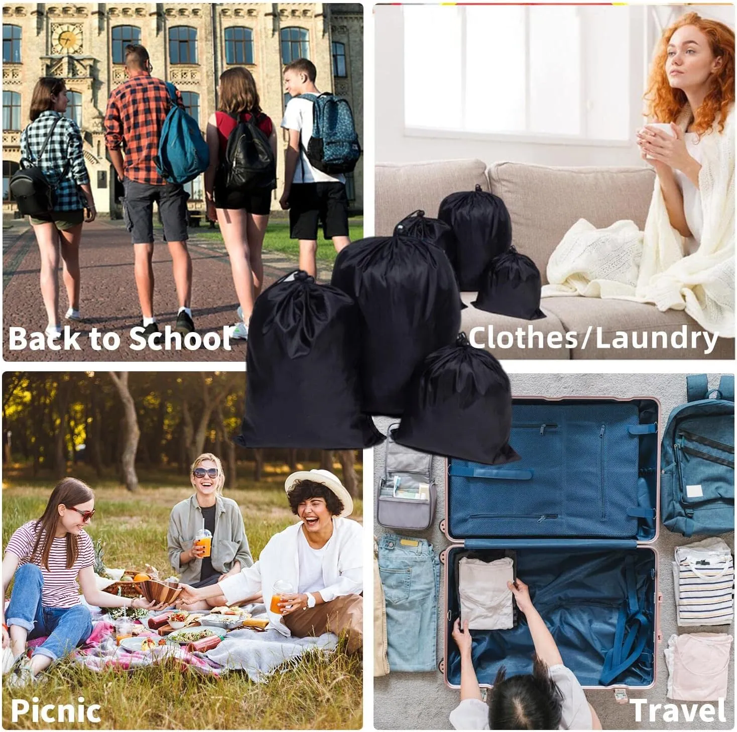 15packs Drawstring Bag String with Toggle - 15Pcs 3Size Nylon Cinch Gym Drawstring Ditty Bag Stuff Sack Storage Pouch with Toggle for Travel, Shoes Bag