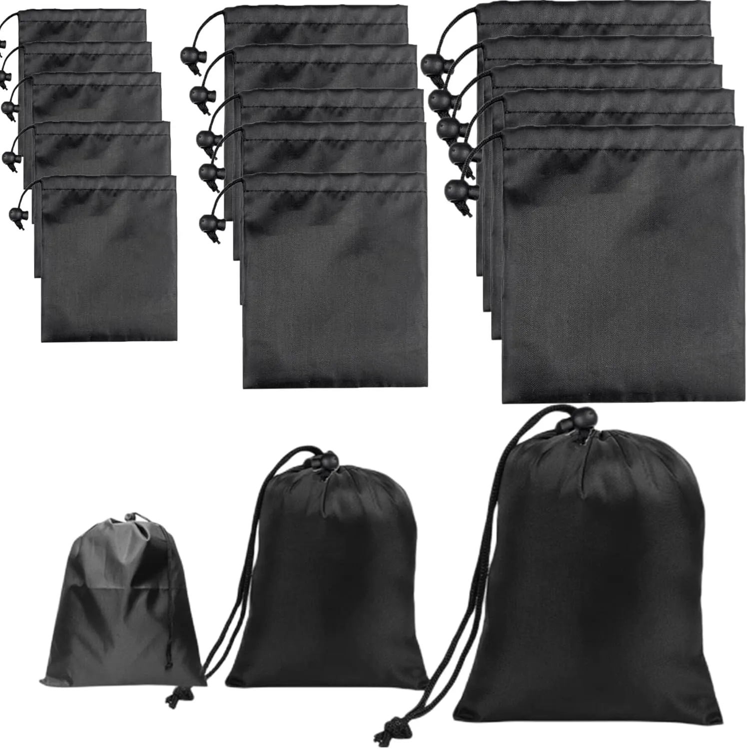 15packs Drawstring Bag String with Toggle - 15Pcs 3Size Nylon Cinch Gym Drawstring Ditty Bag Stuff Sack Storage Pouch with Toggle for Travel, Shoes Bag