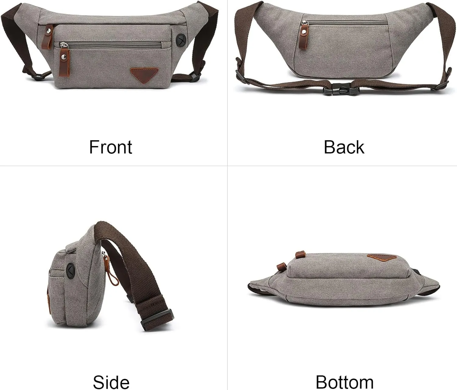 16 OZ Canvas Fanny Pack for Men Women, Cross Body Waist Pack Belt Bag for Travel Walking Running Hiking Cycling (Grey)