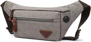 16 OZ Canvas Fanny Pack for Men Women, Cross Body Waist Pack Belt Bag for Travel Walking Running Hiking Cycling (Grey)