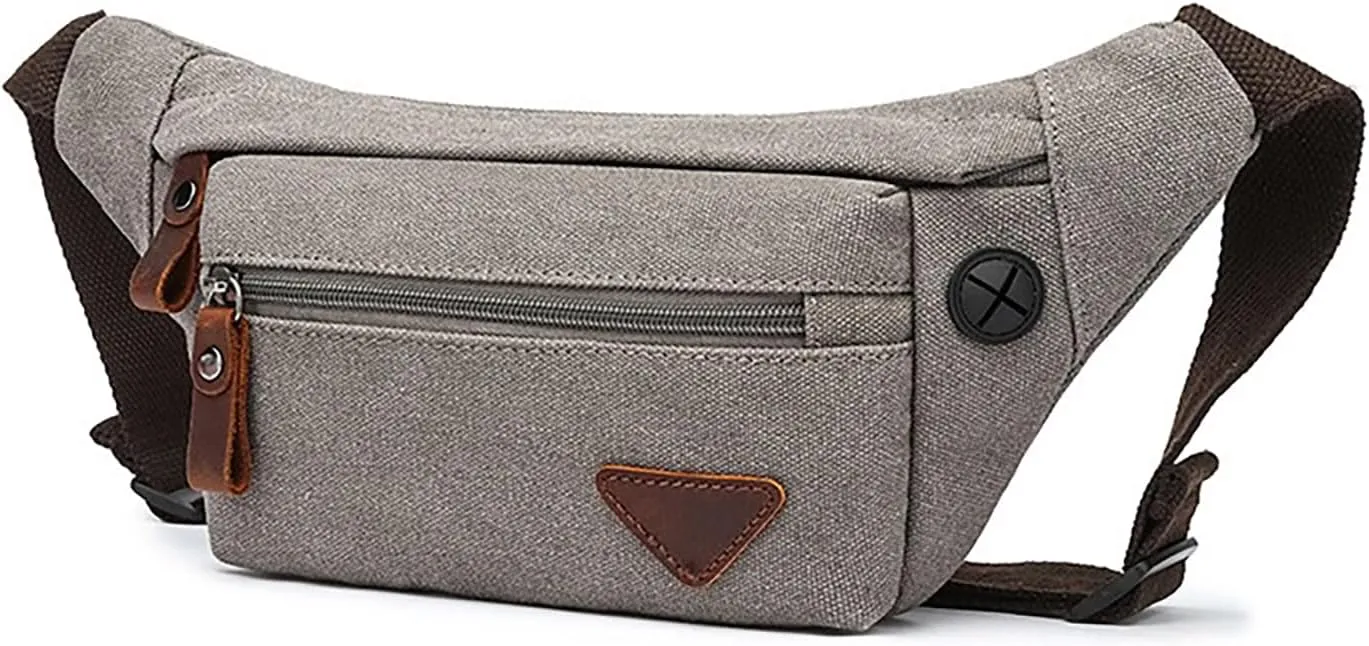 16 OZ Canvas Fanny Pack for Men Women, Cross Body Waist Pack Belt Bag for Travel Walking Running Hiking Cycling (Grey)