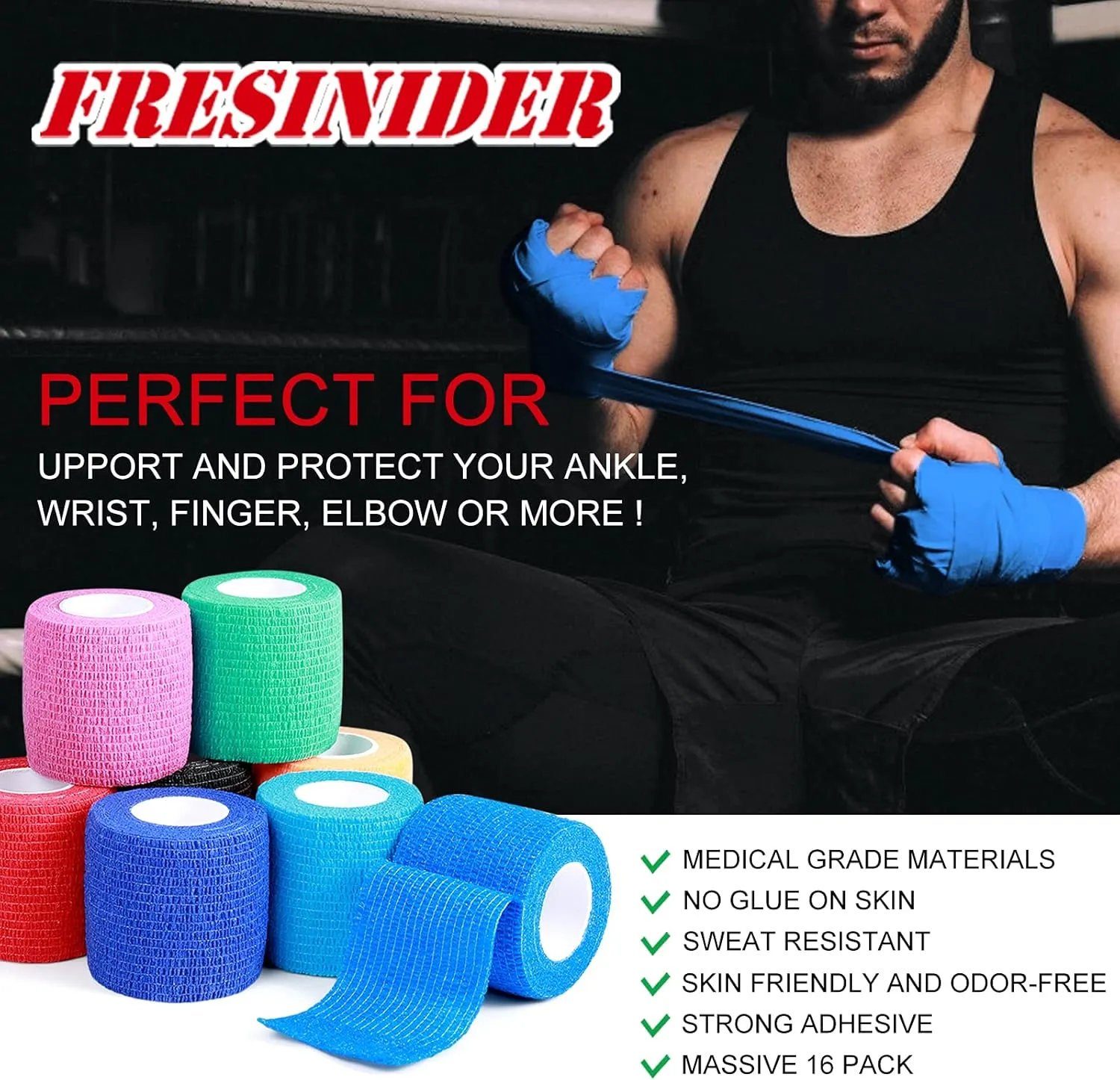 16 Rolls Self Adhesive Wrap Athletic Tape Gauze,Medical Bandage,Breathable Elastic Cohesive Bandage for Sports Injury & Pet (Rainbow)