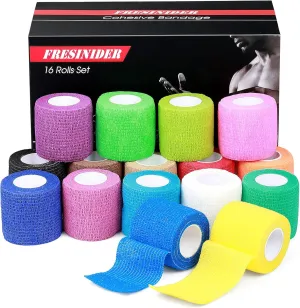 16 Rolls Self Adhesive Wrap Athletic Tape Gauze,Medical Bandage,Breathable Elastic Cohesive Bandage for Sports Injury & Pet (Rainbow)