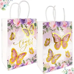 16PCS Butterfly Bag Favors Butterfly Party Candy Bag Goodie Gift Bag Golden Butterfly Theme Girls Birthday Party Supplies for Baby Shower Kids Wedding