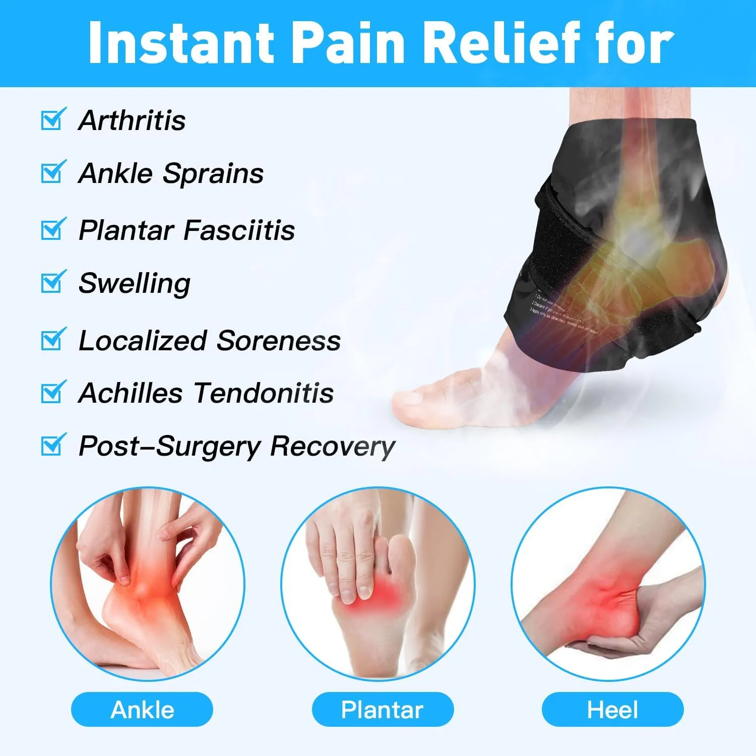 2 Ankle Ice Pack Wrap for Swelling, Reusable Gel Ice Pack for Ankle Injuries, Cold Compress Therapy for Foot Pain Relief, Achilles Tendonitis, Plantar Fasciitis, Sprains
