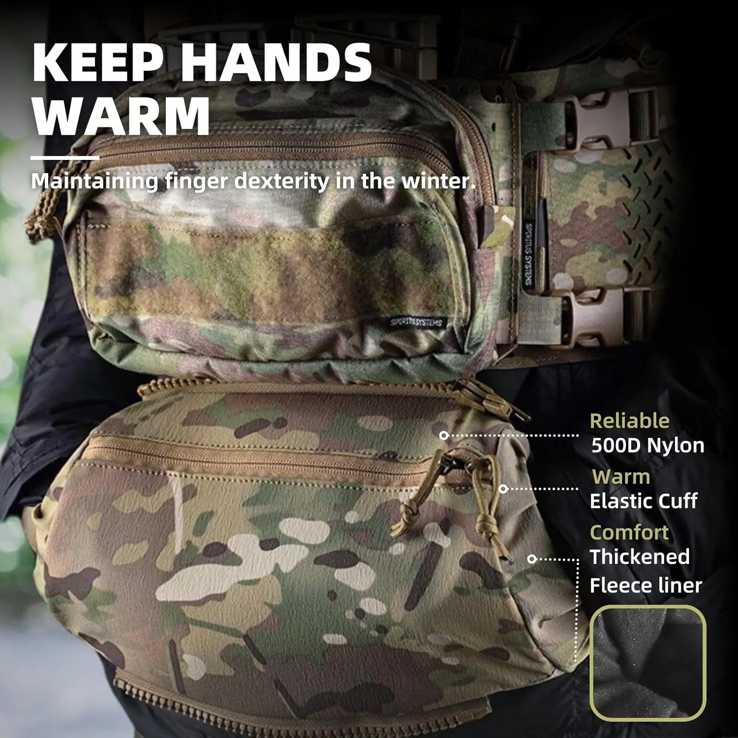 2 in 1 Handwarmer & Tactical Drop Pouch/Waist Bag. Plate Carrier Vest Chest Rig Hook Loop Dangler or 26-52 in Buckle Strap EDC Fanny Pack, Muff for Winter Outdoor/Camping/Hunting/Football/Fishing