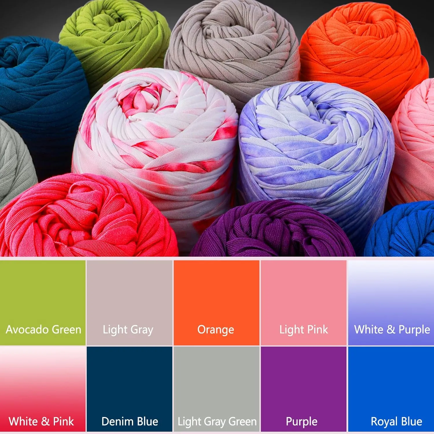 2 Pack T-Shirt Yarn Crochet Yarn for Beginner Crochet Bags/Basket/Coaster,Tshirt Yarn 400g/144yds High Elastic Thick Yarn Polyester Fabric（Dark Gray）