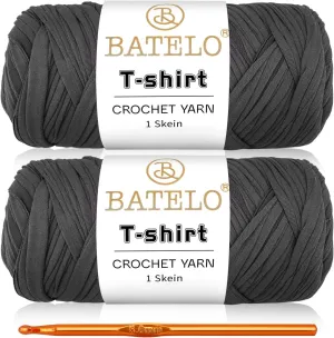 2 Pack T-Shirt Yarn Crochet Yarn for Beginner Crochet Bags/Basket/Coaster,Tshirt Yarn 400g/144yds High Elastic Thick Yarn Polyester Fabric（Dark Gray）