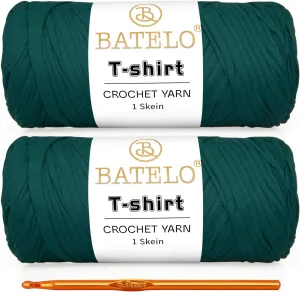 2 Pack T-Shirt Yarn for Beginner Crochet Bags/Basket/Coaster, Thick Polyester Fabric Yarn 400g/144yds High Elastic (Blackish Green)