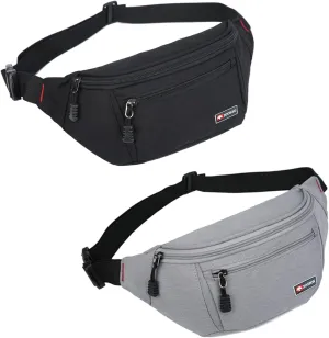2 Packs Fanny Packs for Men and Women, Water Resistant Sports Waist Pack Bag Bum Bag for Travel Hiking Running (Black   Gray)