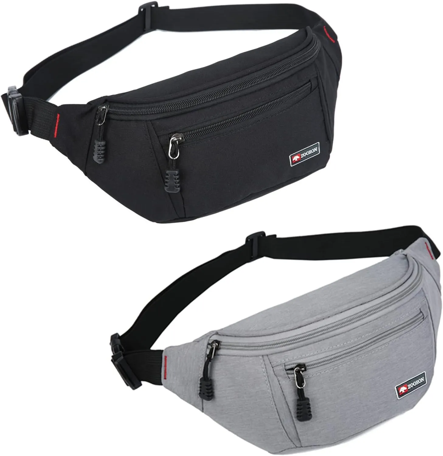 2 Packs Fanny Packs for Men and Women, Water Resistant Sports Waist Pack Bag Bum Bag for Travel Hiking Running (Black   Gray)