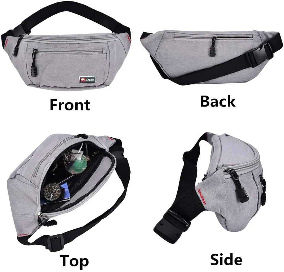 2 Packs Fanny Packs for Men and Women, Water Resistant Sports Waist Pack Bag Bum Bag for Travel Hiking Running (Black   Gray)