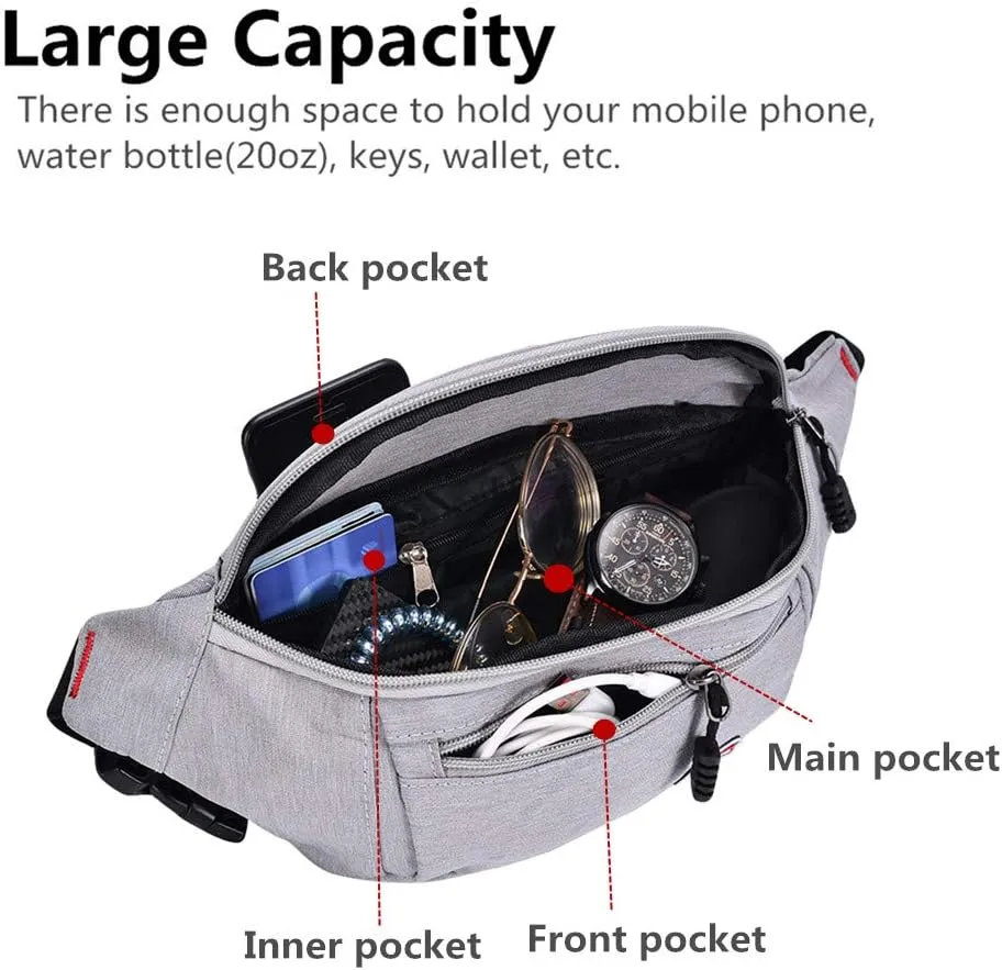 2 Packs Fanny Packs for Men and Women, Water Resistant Sports Waist Pack Bag Bum Bag for Travel Hiking Running (Black   Gray)