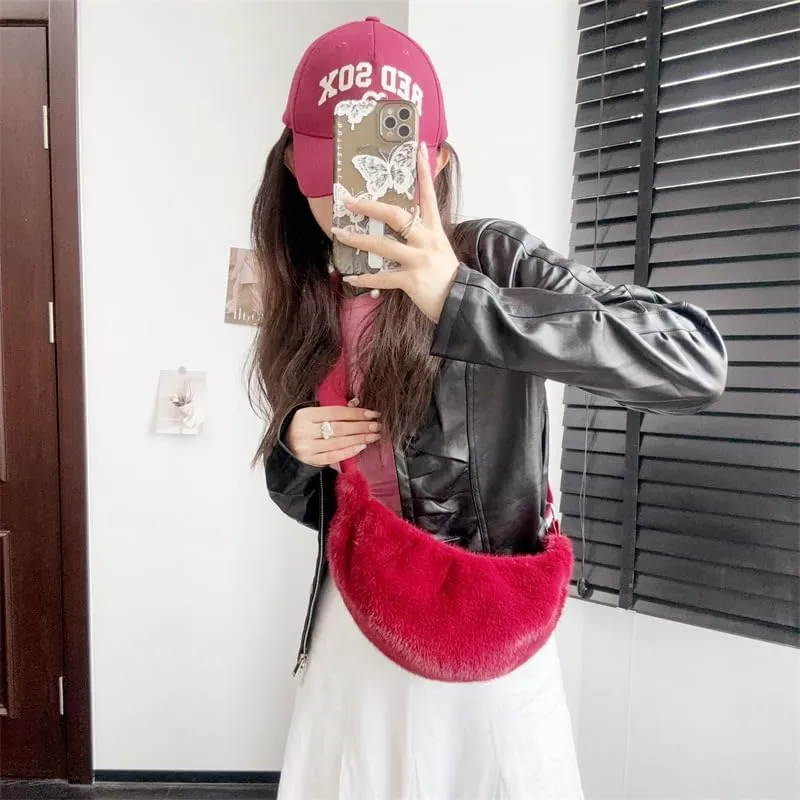 2024 Women's Plush Crossbody Dumpling Bag, Smart Casual Crossbody Shoulder Bag Y2K Purse Women's Crescent Bag