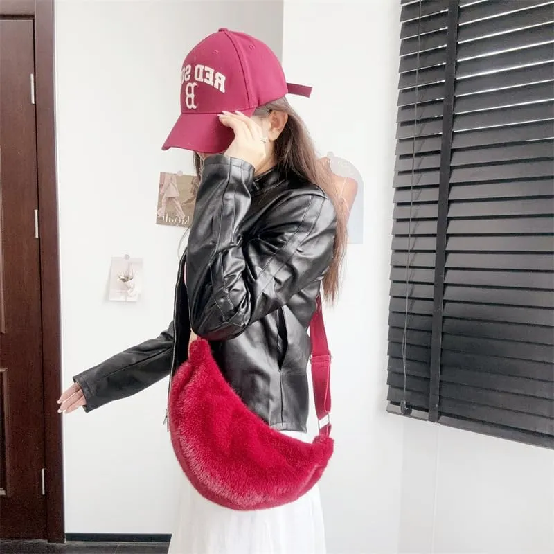 2024 Women's Plush Crossbody Dumpling Bag, Smart Casual Crossbody Shoulder Bag Y2K Purse Women's Crescent Bag