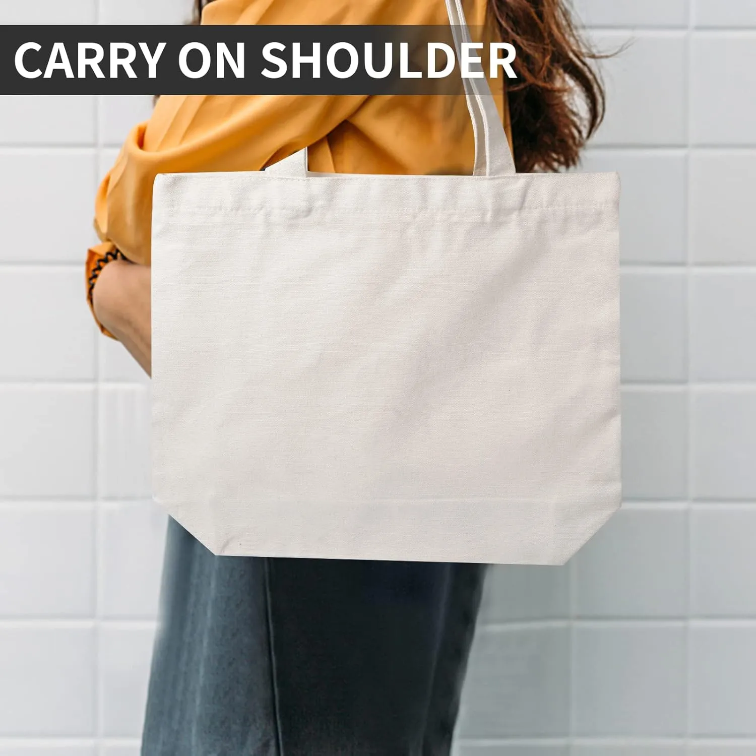 2Pcs Cotton Canvas Tote Bags 15.7" L x 13" H x 3.9" W DIY Crafts Blank Plain Natural Canvas Bag,Great Wedding Gift