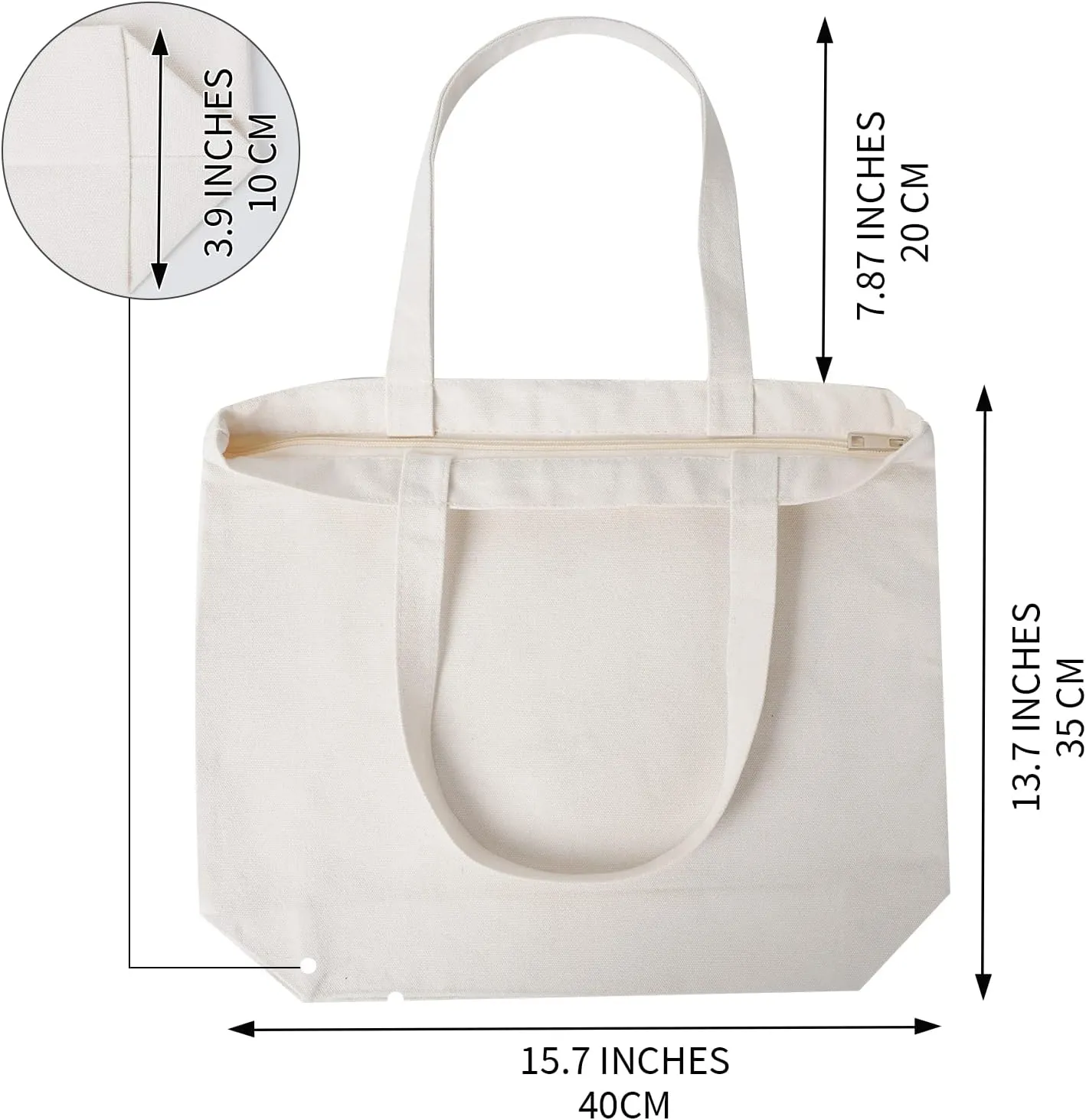 2Pcs Cotton Canvas Tote Bags 15.7" L x 13" H x 3.9" W DIY Crafts Blank Plain Natural Canvas Bag,Great Wedding Gift