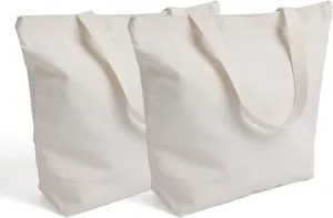 2Pcs Cotton Canvas Tote Bags 15.7" L x 13" H x 3.9" W DIY Crafts Blank Plain Natural Canvas Bag,Great Wedding Gift
