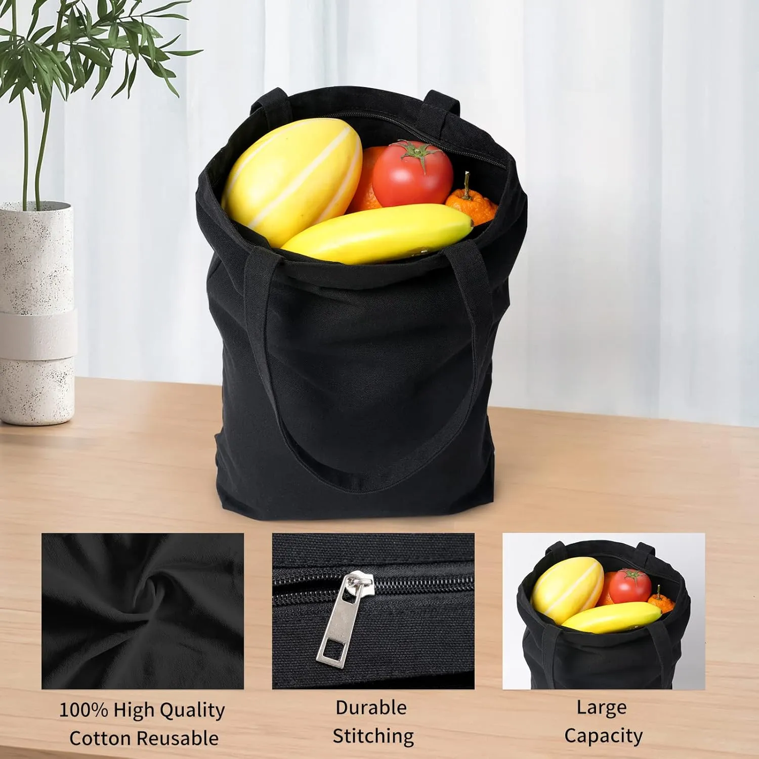 2Pcs Cotton Canvas Tote Bags 15.7" L x 13" H x 3.9" W DIY Crafts Blank Plain Natural Canvas Bag,Great Wedding Gift