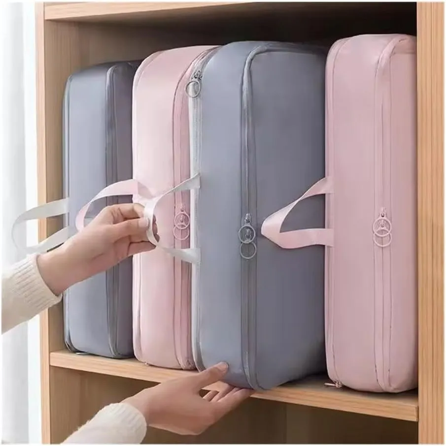 2Pcs Home Large Capacity Clothes Storage Bag Travel Collapsible Compression Bag Portable Handheld Compression Packing Bag(Pink,40X30X18cm)