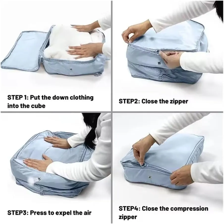 2Pcs Home Large Capacity Clothes Storage Bag Travel Collapsible Compression Bag Portable Handheld Compression Packing Bag(Pink,40X30X18cm)