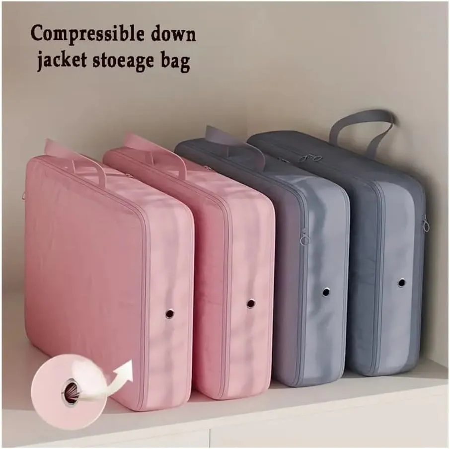 2Pcs Home Large Capacity Clothes Storage Bag Travel Collapsible Compression Bag Portable Handheld Compression Packing Bag(Pink,40X30X18cm)